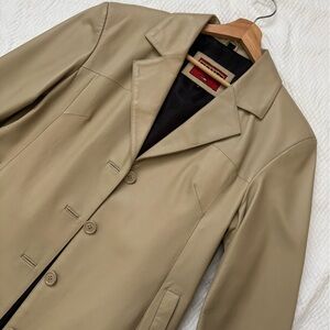 Vintage Taupe Leather Single Breasted Coat